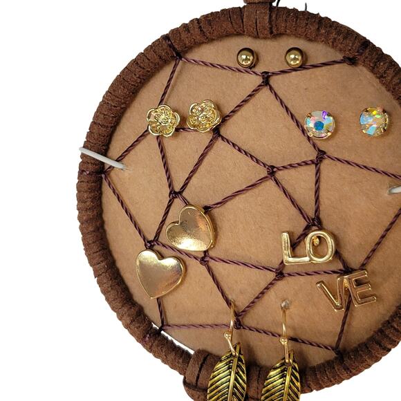 Charlotte Dreamcatcher Earring Set Gold Tone LOVE Hearts Studs & Dangles Boho - Picture 7 of 10